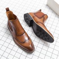 Vyriški Klasikiniai Retro Chelsea Batai Vyriški Odiniai Brogue Ankle Boots Vyriški Mados Britiško Stiliaus Trumpi Batai Atsitiktiniai Verslo Batai 38 ruda