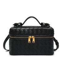 Odinė pintinė rankinė, Moteriška kosmetinė, Rankinė, Crossbody, Didesnės talpos dėžutės formos krepšys juoda