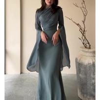 LYRIA Madinga satininė vienspalvė chalato tipo suknelė moterims, temperamentinga, O formos iškirpte, liekninanti, vakarinė suknelė, elegantiškomis šikšnosparnio sparnų rankovėmis, aukštu liemeniu, klostuota, ilga suknelė S
