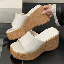 Vasarinės Madingos Moteriškos Šlepetės Stora Platforma Pleištas Kvadratinis Pirštas Storas Dugnas Kulniukai Batai Zapatos De Mujer 35 balta