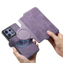 Magsafe atverčiamas odinis dėklas Motorola Edge 60 Pro Fusion 50 Ultra G05 G15 G75 G85, nuimama magnetinė piniginė su kortelių laikikliu Motorola Moto G55 violetinė