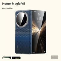Prabangus saulėlydžio anglies pluošto Kevlar odinis dėklas Honor MagicV5 3, itin plonas, odos pojūtis, Magsafe belaidis įkrovimas, atsparus smūgiams dangtelis Honor magic v5 mėlyna