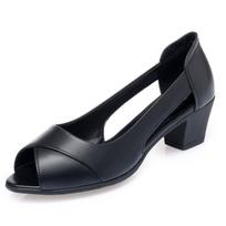 Vasaros moteriški bateliai su atviru pirštu biuro darbo bateliai vidutinio kulno bateliai-pumpai atviru pirštu moteriškos basutės juodi zapatos mujer 35 juoda