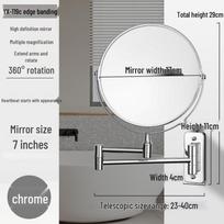 Ištraukiamas prie sienos montuojamas dvipusis didinamasis makiažo veidrodis Flat Mirror + 5x Magnification