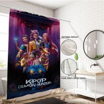 1pc K-Pop Demon Hunters print waterproof shower bathroom partition privacy hanging curtain with 12 hooks easy installation 90x180cm