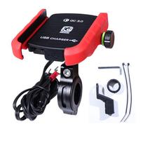 Vandeniui atsparus motociklo 360 laipsnių motociklo vairo veidrodinis mobiliojo telefono laikiklis su QC 3.0 USB įkrovikliu, skirtu iPhone Samsung Xiaomi išmaniajam telefonui raudona
