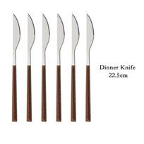 Medienos rankenos indų rinkinys nerūdijančio plieno sidabras 6/30 vnt kepsnių stalo peilis šakutė šaukštas desertinis šakutė stalo įrankių rinkinys 6pcs Dinner knife ruda/sidabras