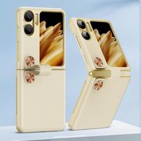 Oppo Find N2 Flip 5g dėklas su rankos dirželiu ir stovu, aukštos kokybės odinis telefono dėklas Find N2 Flip dėklams, apsauginis galinis dangtelis ForOPPO Find N2 Flip auksas