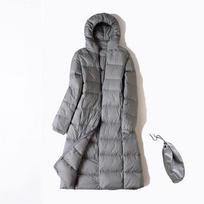 Moteriška žieminė pūkinė striukė su gobtuvu, ilga balta, moteriška pūkinė striukė, itin lengvas, plonas, šiltas parko paltas. XXXXL pilka