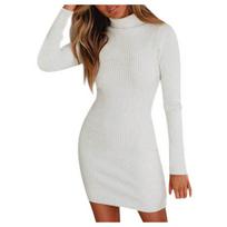 Rudens žiemos moteriškos ilgomis rankovėmis Bodycon megztinės suknelės Vėžlio kaklo megztiniai 5XL balta