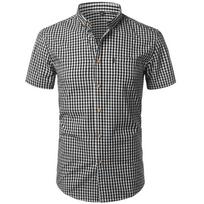Vyriški maži languoti marškinėliai su sagutėmis Vasariniai nauji trumpomis rankovėmis Slim Fit Vyriški marškiniai Laisvalaikio langai Gingham Chemise Homme M juoda