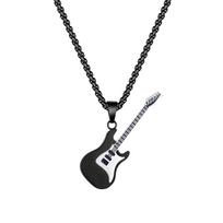 Gitaros karoliai vyrams/moterims melomanų dovana juodos/auksinės spalvos nerūdijančio plieno pakabukas ir grandinėlė Hiphopo roko papuošalai HMM 50cm+5cm juoda