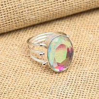 Rainbow Mystic Topaz Gemstone 925 Sterling Sidabras rankų darbo papuošalų žiedas Dovana jai 4 balta