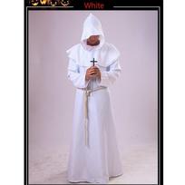 Viduramžių vienuolio Helovino kostiumai Komiksai Vakarėlis Cosplay Kostiumai Su gobtuvu Apsiaustas Cape Friar Renesanso kunigas vyrams XL balta