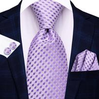 Hi-Tie Vyriškas šilkinis kaklaraištis Deimantų rašto kaklaraiščiai Satino vienspalvis Violetinis Vestuvių ir išleistuvių vakarėlio rinkinys N-3906