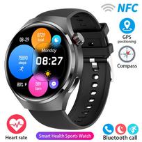 Skirtas Android Watch 4 Pro NFC Smart Watch Men GPS Tracker AMOLED 360*360 HD Screen BT Call Waterproof SmartWatch 2024 silicone strap juoda