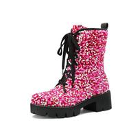 Blizgučiai Blizgūs Party Goth Batai Moterims Blizgūs Raišteliais Platforma Stori Kulniukai Ankle Boots Vestuviniai Batai 40 rožinė