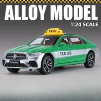 1/24 mastelio Benz E300L taksi, didelio modeliavimo automobilio modelis, žaislas, liejamas iš metalo lydinio transporto priemonės, garsas, šviesa, atsitraukiama, kolekcija vaikams žaislų dovanos žalia