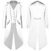 Vyriškas „steampunk“ Viktorijos laikų švarkas, gotikinis frako kostiumas, senoviniai smokingo paltai XXXXL balta