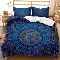 Bohemiškas Mandala antklodės užvalkalų rinkinys Dvivietis Karalienės Karališko dydžio Pilnas dydis, Mėlynas Boho Šik Mikropluošto patalynės rinkinys berniukams, mergaitėms, vaikams ir paaugliams EU Single 135x200cm