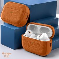 Odinės tekstūros dėklas Apple Airpods 1 2 3 4 Pro Air Pods belaidėms Bluetooth ausinėms, apsauginis dangtelis nuo pametimo, ausinių krepšys Airpods 1 2 nd oranžinė