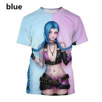 Vasaros žaidimo „League of Legends“ „Arcane Jinx 3D“ madingi marškinėliai su spauda, ​​vyriški, moteriški, estetiški, stilingi unisex marškinėliai su O formos iškirpte S