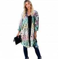 Women's Colorful Sequin Street Style Windbreaker Cardigan M gray