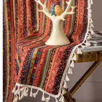 Bohemiškos etninės medvilninės lininės užuolaidos su kutais ir auksinėmis juostelėmis 150cm W x 45cm H