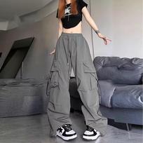 Unisex Retro Multi-Pocket Overalls: Spring/Autumn Hip-Hop High Street Straight Pants L žalia