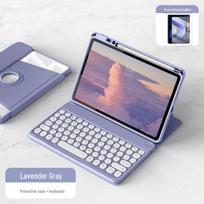360° besisukantis klaviatūros dėklas, skirtas „Huawei MatePad 10.4“ planšetiniam kompiuteriui su rašiklio lizdu ir permatomu dangteliu levandų pilkos spalvos apvalus klaviatūros spalva
