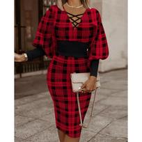 IHUASU Autumn Winter Long Sleeve V-neck Fanny Pack Hip V-neck Dress for Women S