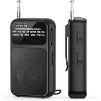 Kišeninis radijas AM FM USB-C įkrovimas ir maitinamas baterijomis, Puikus priėmimas ir aiškus garsiakalbis bei ausinių lizdas, Galinis spaustukas, Žibintuvėlis, Tranzistorinis radijas juoda