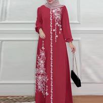 Ilgarankoviai Ilgi Chalatai Abaja Moterims Musulmoniška Mada O Kaklas Kasdieniai Vestidos Laisvi Turkija Gėlių Raštas Maxi Suknelė XXXXXL raudona