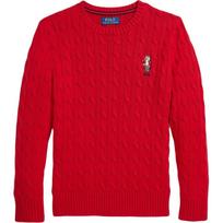 Polo Ralph Lauren megztinis FW24 Meškiuko siuvinėjimas Vienspalvis apvalia kaklo iškirpte Pynimas Millennium Red Vaikams Vaikams megztinis CWPOSWEY6820534-600 M