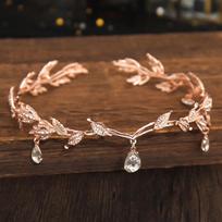 New Vintage Crown Leaves Waterdrop Pendent Tiara Wedding Hairband Rhinestone Party Princess Elf Hairdress Jewelry