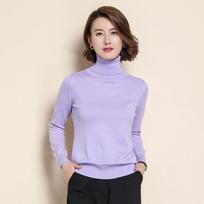 Vilnos gryno kašmyro megztinis Moteriški megztiniai kašmyro megztiniai elastingi megztiniai aukštu kaklu. 3XL violetinė