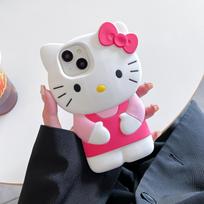 iPhone 11 12 mini 13 Pro 14 Plus 15 16 Pro Max XS XR X 7 8 SE 2020 Hello Kitty 3D silikoninis minkštas telefono dėklas For iPhone 15 Plus