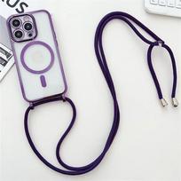 Kryžinė virvelė Padengtas skaidrus dėklas telefonui iPhone 16E 16 15 14 13 12 Pro Max Magsafe magnetinei kaklo virvelei Dangtelis iPhone 16 Pro white