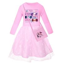 Vaikiška Mergaičių Anime Animacinis POP Dainininkė Superžvaigždė Rumi Zoey Mira Spaudas Tinklelis Vaivorykštės Apvalia Iškirpte Kasdieninė Medvilninė Suknelė 110cm