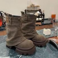 Moteriški platforminiai kaubojiški Chelsea batai iki pusės blauzdos, vidutinio kulno, dizainerio batai, nauji 2024 m. žiemos mados, motociklininkų batai, Gothic, Zapatos Femme 35 pilka spalva
