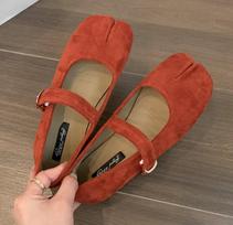 Madingi 2025 m. Japoniško stiliaus Tabi Ninja batai Moteriški Retro Suede Plokščiapadžiai Split Kopyto Pirštas Valties Batai Femme Mary Jeans Mocasins Balerinos Batai 35 raudona