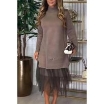 LYRIA moteriška šifono derinimo ilga suknelė Naujo stiliaus sutirštinta ilga rudens/žiemos laisva suknelė su gobtuvu Stilinga gatvės suknelė Vestidos S ruda