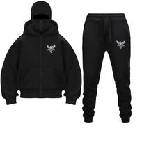 Hip Hopo Dvigubo Gobtuvo Hoodies Kelnės Rinkinys Unikalus Dizainas Balaklava Veido Kaukė Hoodies Užtrauktukas Kardiganas Megztinis Porų Aukštosios Gatvės Rinkinys XXXL juoda