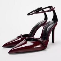 Madingi Seksualūs Smailianosiai Aukštakulniai Moteriški Batai Elegantiški Kulkšnies Dirželis Lakas Odos Stiletai Prabangūs Batai Baigimui Vestuvėms Nuotakos Siurbliai Moterims 38 vyno raudonos spalvos