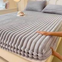 3/1 vnt. Triušio aksomo storinimo rudens žiemos paklodė su gumyte Paklodės šiluma Lovos paklodė Karalienės čiužinio užvalkalas Karališko dydžio 2xPillowcase NOSHEET šviesiai pilka spalva