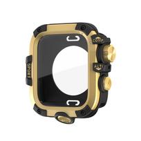Atsparus vandeniui metalinis apsauginis dėklas Apple Watch S11 su integruota ekrano plėvele 49mm (Ultra3, Ultra2, Ultra) juoda aukso spalva