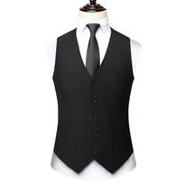 Vyriška Korėjietiško Stiliaus Slim Fit Verslo Liemenė: Formalūs drabužiai vestuvėms, pamergiams ir profesionaliems renginiams XS juoda