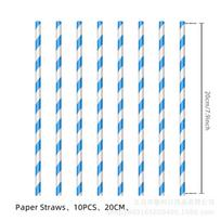 Animacinis Visatos Robotas Šventės Reikmenys Vaikų Gimtadienio Dekoracijos Popieriniai Lėkštės Servetėlės Vėliavėlė Staltiesė Blue striped straw 10pcs