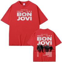 Bon Jovi Grunge Grupė Amžinai TOUR 2026 Marškinėliai Vasaros Atsitiktiniai 100% Medvilnės T-shirt Patogūs Aukštos Kokybės Grafiniai Viršutiniai Drabužiai XS raudona