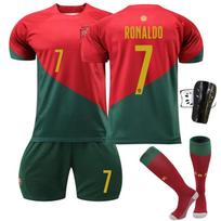 Vaikų Portugalijos futbolo marškinėlių komplektas Pasaulio taurės futbolo marškinėliai Cristiano Ronaldo 7 numerio marškinėliai Sportinis kostiumas 20 (115-125cm)